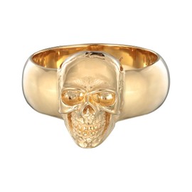 Kuzzoi 0603463023 Men's Ring Solid Skull 10 mm Wide in 925 Sterling Silver Gold-Plated Biker Ring Signet Ring for Men in Ring Size 60 – 66, Gold-plated sterling silver