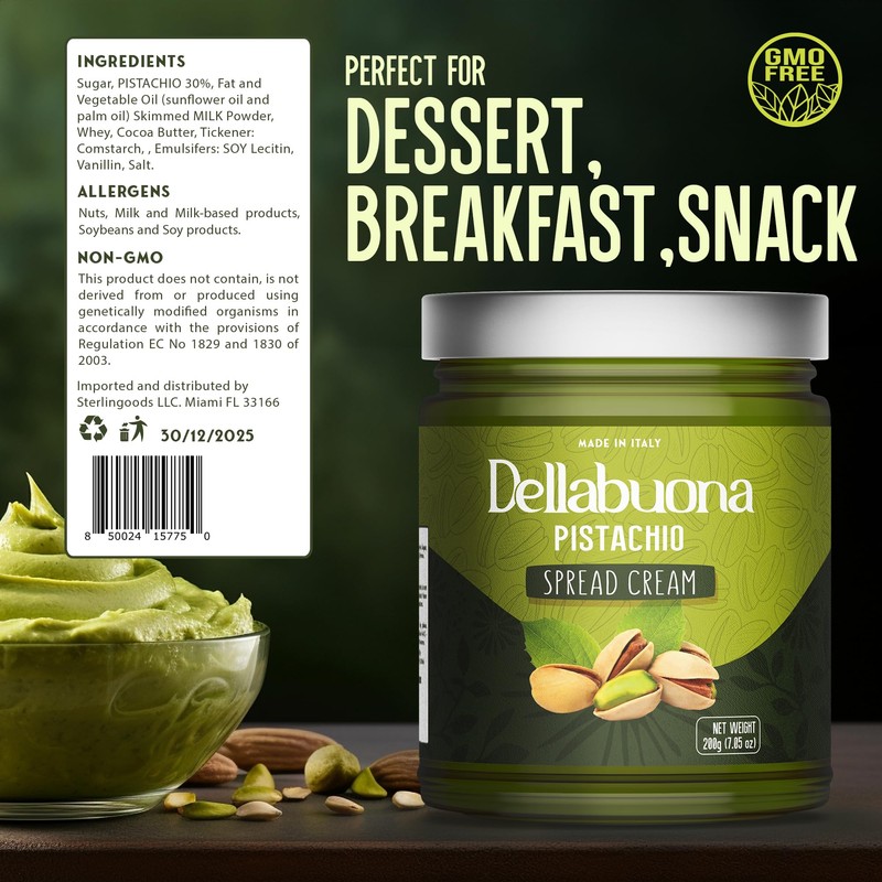 Dellabouna Pistachio Cream - Premium Italian Pistachio Spread - NON