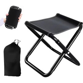 HYEPNED Folding Stool, Black, 150 kg Load Capacity, Folding Stool, Reinforced Carbon Steel Frame