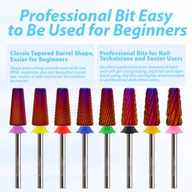 MagiBling Cross Cut Nail Drill Bits, 3/32'' Safety Tungsten Carbide Tapered Barrel Bit, Remove Gel Fast, Left and Right Hand Use, Manicure Pedicure Cuticle Soft Hard Gel Polishing, Double Fine.