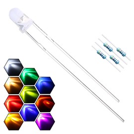 EDGELEC 200pcs 10 Colors x 20pcs 3mm LED Light Emitting Diode Assorted Kit 29mm Lead Clear Round Lamp White Red Blue Green Yellow UV Bright LEDs Bulb +300pcs Resistors for DC 6-12V Lights