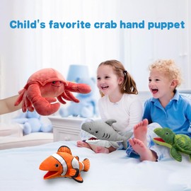 JUSTQUNSEEN Hand Puppet Crab Puppet,13" Crab Puppet Animal Puppets for Kids Realistic Plush Puppet Stuffed Crab Toys, Crab Hand Puppet with Moveable Mouth Puppet Role Play Teaching