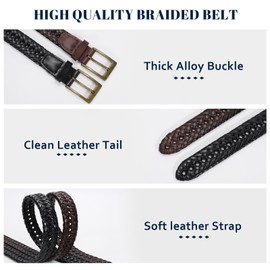 BELTROAD 2 Pack Mens Braided Leather Belt Woven Leather Belts Golf Birthday Gifts for Men Hand Braided Belt Christmas Gift