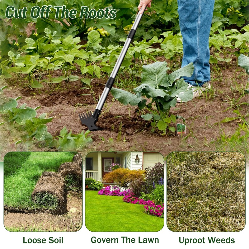Ukiupop Long Handle Weed Puller Tool – 2-in-1 Handle Garden