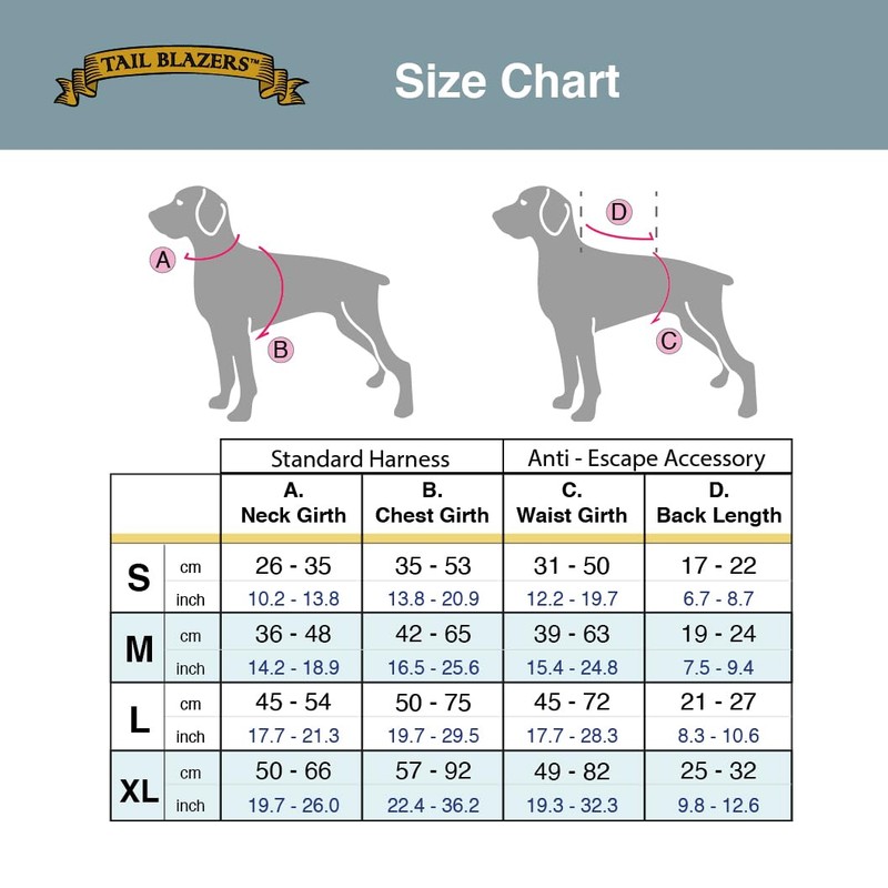 Tail Blazers Anti-Escape Dog Harness. Adjustable No Pull, Reflective, Breathable,