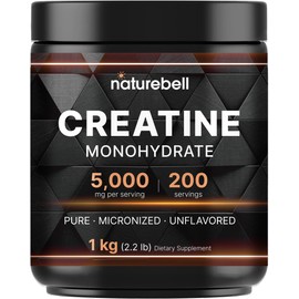 NatureBell Creatine Monohydrate Powder 1,000g, 5,000mg Per Serving | Micronized, Pure & Unflavored | Pre-Workout Muscle Support | Keto, Vegan, Filler-Free | 200 Servings (2.2 lb)