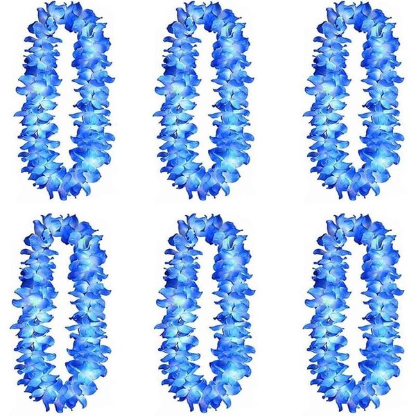 6 Thicken 41 Inch Blue Hawaiian Leis for Graduation Party