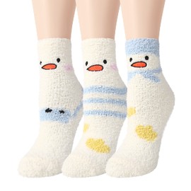 Benefeet Sox - Calcetines mullidos para mujer, calcetines divertidos y esponjosos de invierno, calcetines cálidos suaves y acogedores de felpa para dormir en interiores, 3 pares de estampado de pato