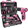 JENABOM 127-Piece Home Tool Set with 8V Pink Cordless Drill