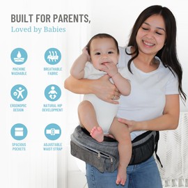 Carryme Hip Seat Baby Carrier - Adjustable Ergonomic Carrier for Newborns & Toddlers (Up to 45lbs) - Comfortable, Safe & Stylish Graphite Design