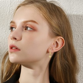 Moon and Star Earrings Sterling Silver Gold Plated Hoop Moon Star Earrings Hypoallergenic Jewelry for Women Mom