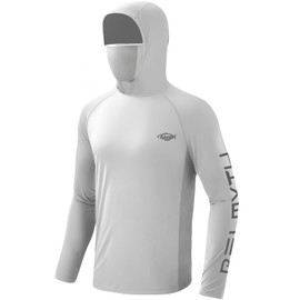 Palmyth Fishing Shirts for Men Long Sleeve Sun Protection Hoodie with UV UPF 50+ Neck Gaiter White Marlin Rider Medium