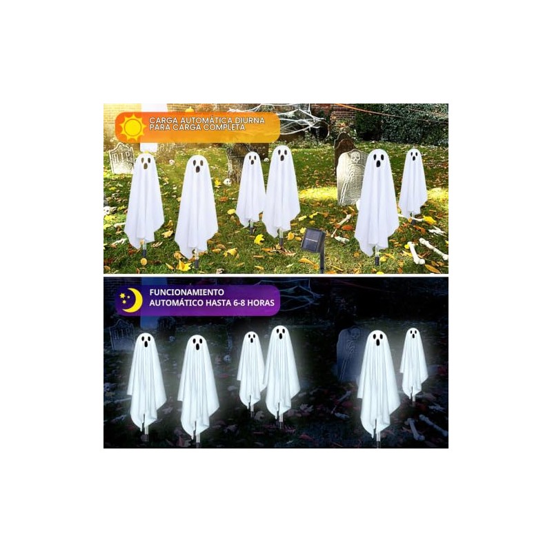 Ninonly - Decoración de Halloween, paquete de 6 luces solares