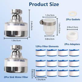 Dexspoeny 15Pcs Sink Water Filter Faucetz,360° Rotating Fauc Filters Purifier Kitchen Tap Filtration Removes Chlorine Fluoride Heavy Metals Hard Water,Bathroom Faucet Filter for Home & Kitchen