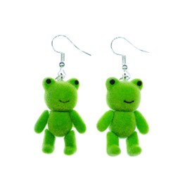Miniblings Frog Earrings Frog Princess Teddy Frogs Flock Green Flocked - Handmade Fashion Jewellery I Earrings Silver Plated, Plastic