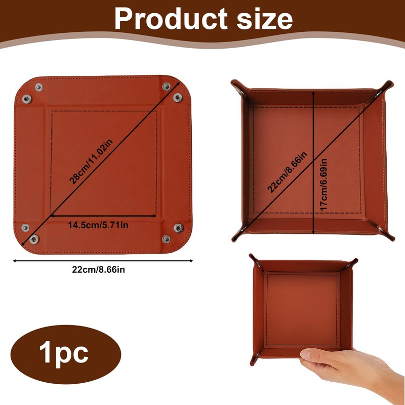 Foldable Leather Key Tray, 22 x 22 cm, Cube Pad