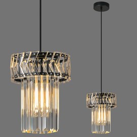 BBLLWJ Modern Pendant Light Black Pendant Lights Crystal Chandeliers Adjustable Pendant Lighting Fixture for Kitchen Island Living Room Corridor Bedroom (Black 1-Light)