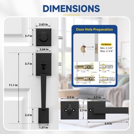 RAFECIEE Front Door Handle and Deadbolt Set - Exterior Entry Door Handleset with Lever, Reversible for Right & Left, Matte Black