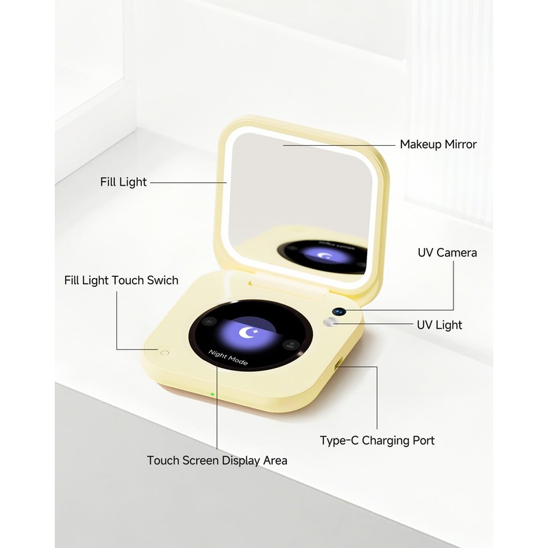 inewme Mini UV Camera Mirror, Portable Compact Mirror for Sunscreen