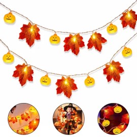 EdaGyee - 3m 20 LED Cuerda de Luz Diseño de Calabaza y Hoja de Arce Decoración de Halloween para Exteriores e Interiores Decoración de Fiesta