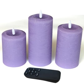 EZiGarden 3"x4" 5" 6" Flameless Flickering LED Candles Real Wax Pillar Candles Battery Operated Electric LED Lights with Remote for Home Decorations Wedding Party, Purple, Set of 3