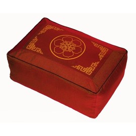 Boon Decor Rectangular Zafu Seat Meditation Cushion Buckwheat and Kapok Fill - Silkscreen Sacred Symbols (Dharma Wheel Saffron)