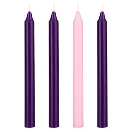 Mega Candles 4 pcs Unscented Christmas Advent Candles Set, Hand Poured Premium Wax Straight Taper Candle 8 Inch x 3/4 Inch, Holidays, Festivities, Devotional, Church, Wreath, Party, Gifts