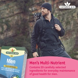 Natures Aid Men's Multi-Vitamins and Minerals Capsules (29 Essential Vitamins and Minerals + Superfood Complex, 30 Capsules, Suitable for Vegetarians, Made in The UK)