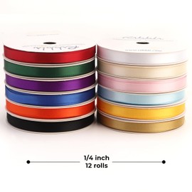 Ribbli Ribbli Rainbow Satin Ribbon 1/4 Inch x 12 Rolls Total 60 Yards- Colorful Ribbon for Gift Wrapping Craft Party Decoration Baby Shower Wedding