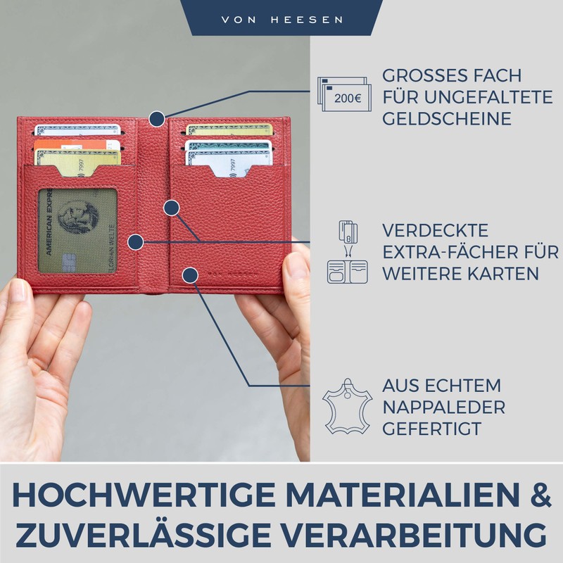 VON HEESEN® Wallets Men & Women, red, with coin pocket,