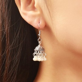 YUEKISEN Indian Bollywood Pearl Beaded Chandelier Earrings Wedding Jhumka Jhumki Dangle Earrings Jewelry for Women