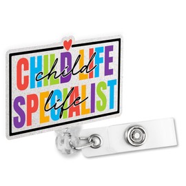 Sixrip Child Life Specialist Retractable Glitter Badge Reel with Alligator Clip, Fun Badge Holder for Medical Professionals for Nurses, Teachers, and More