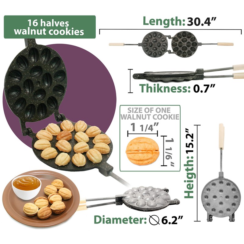 Walnut Cookie Mold Maker 16 Non-Stick Granite - Oreshki Mold