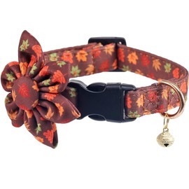 Fall Thanksgiving Day Dog Collar with Sunflower and Bell Autumn Holiday Adjustable Pet Collars for Dogs (Maple Leaf,Medium)