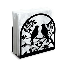 Decorative Napkin Holder Made of Black Metal Birds on Branches for the Table Napkin Holder Standing 12 x 12 x 5 cm for Home Kitchen Restaurant Picnic Party Coffee Bar