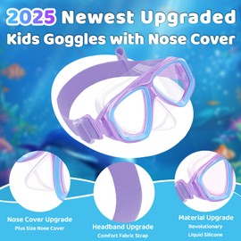Vvinca Kids Swim Goggles with Nose Cover Goggles for Kids 6-14, Toddler Goggles with Fabric Strap Shatterproof Anti-Fog UV Protection& Leak-Proof, Waterproof Swimming Goggles for Age 3-14