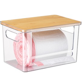 ALOCEO Set of 4 Laundry Containers and Extra Large Trash Bag, Wall Mounted Clear Plastic Laundry Pods Container Dryer Sheet Holder with Lids for Laundry Room Organization and Storage