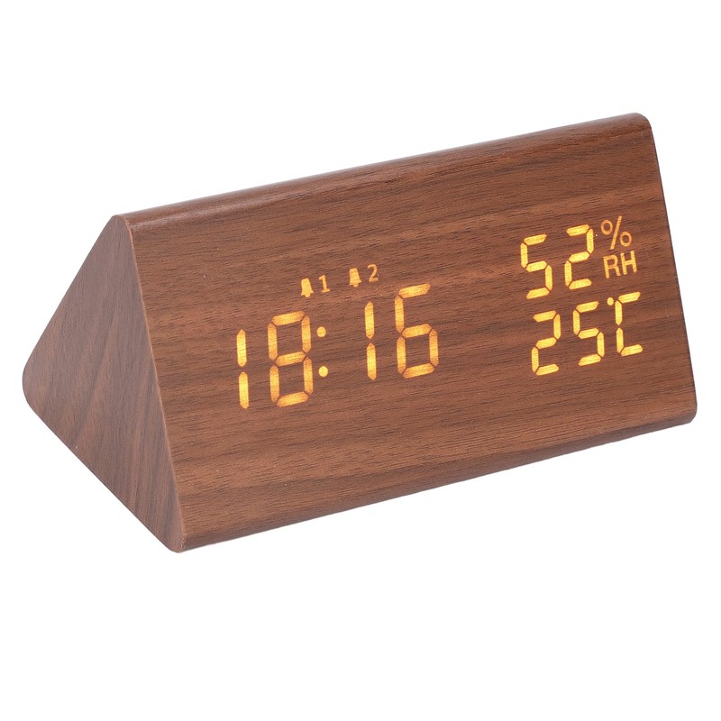 LED Digital Alarm Clock Multipurpose Wooden Clock with Voice Control