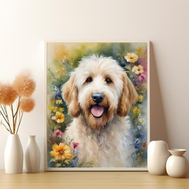 SVINOILER DIY Oil Painting Paint by Number Kit Frameless Goldendoodle Dog Among Flowers Paint by Numbers Oil Painting Canvas Print Wall Art Home Decoration 16x20 Inch