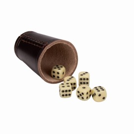 GICO Quality dice cup (genuine leather) standard (9 cm) brown with 6 dice - 5905