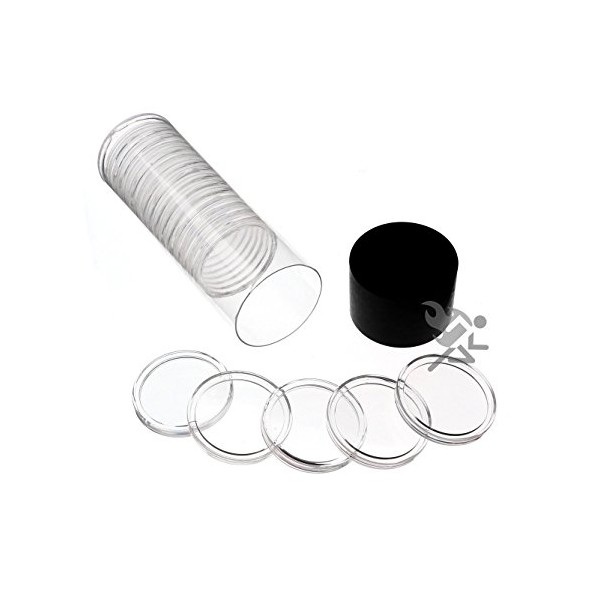 OnFireGuy Black Lid Capsule Tube & 20 Air-Tite T30 Direct Fit Coin Holders for Half Dollars