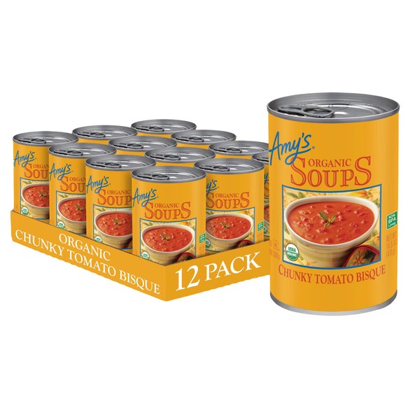 Amy’s Soup, Chunky Tomato Bisque, Gluten Free, Made With Organic Tomatoes and Cream, Canned Soup, 14.5 Oz (12 Pack)