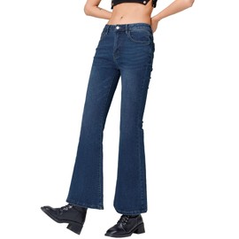 EMMIOL Stretchy Flare Jeans for Women Mid Rise, Y2K Distressed Flared Denim Pants Bootcut, Elastic Waist Trendy Vintage 90s Grunge Streetwear Bell Bottoms
