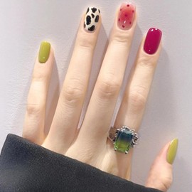 Nail Tip, 24 Pieces, Short, Spring, Summer, Nail Tip, Nail Tip, Nail, Green, Glossy, 3D, Popular, Japanese Style, Handmade Nail Tips, School Ceremonies, Graduation Ceremonies, Weddings, Parties, Nail