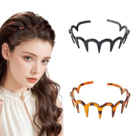 New U Shape Fashion Tooth Hair Comb Headband, High Cranium Head Bands for Women's Hair, Reversible Korean Headbands with Teeth, Gifts for Teen Girls (Glossy black, 1 Piece)