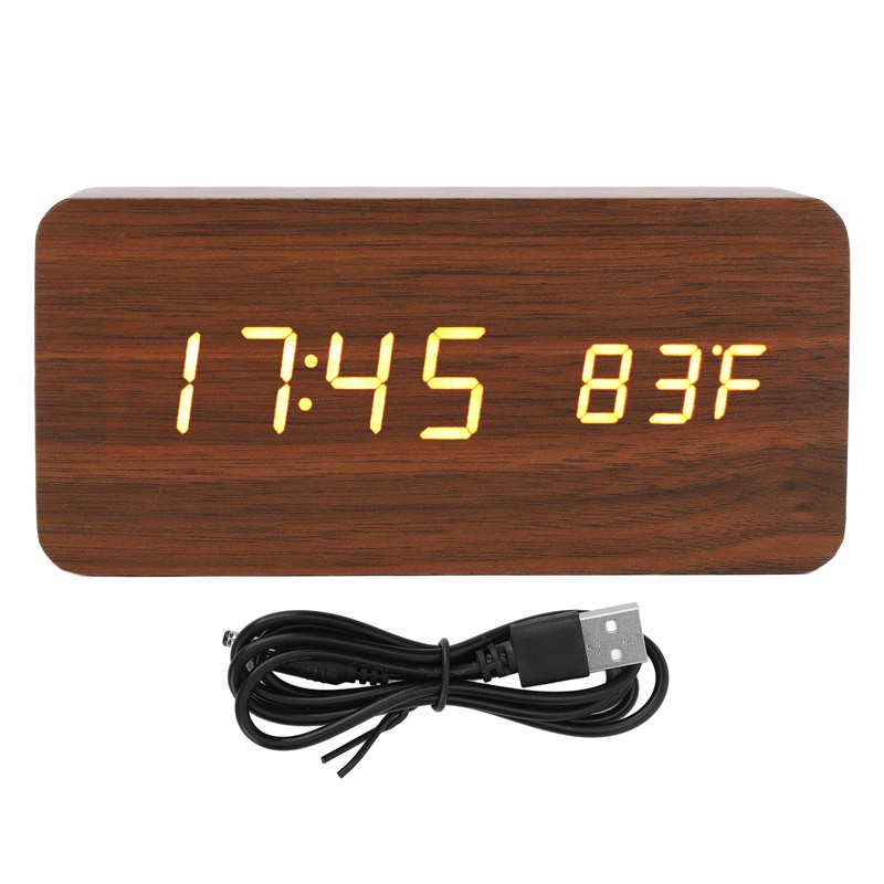 LED Wood Digital Alarm Clock 3 Level Brightness Electronic Clock