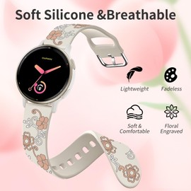 20mm Floral Watch Bands Compatible with Garmin Vivoactive 5/6/3/3 Music,Forerunner 55/165/245/570-42mm/645 Music,Venu/Venu Sq/2 Plus,Quick Release Soft Silicone Cute Inlay Replacement Strap for Women