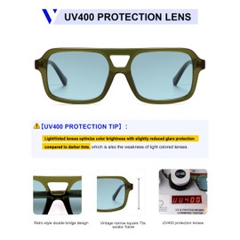 VANLINKER Retro 70s Square Aviator Sunglasses for Women Men Vintage Trendy Rectangle Sun Glasses VL9816,Green/Light Blue