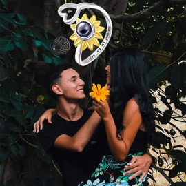 Jinlou sunflower ring 925 sterling silver I love you 100 language heart ring finger You are my Sunshine flower ring for women Teen