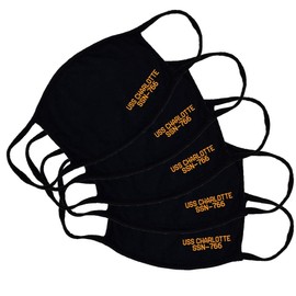 USS Charlotte SSN-766 Adult Black Face Mask 100% Cotton/Washable Reusable/Los Angeles Class Submarine